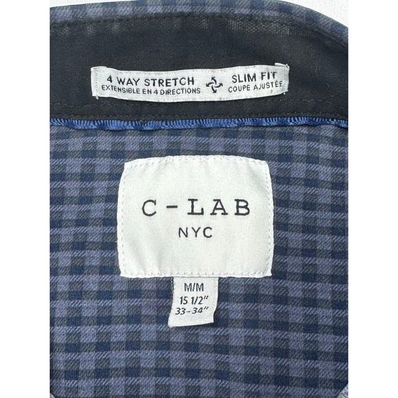 C-Lab NYC Men's Long Sleeve 4-Way Stretch Slim Fit Plaid Dress Shirt - Size M - Picture 3 of 4